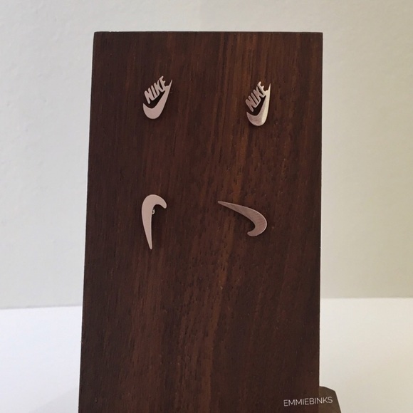 New Minimalist Nike Swoosh Silver Stainless Steel Earrings ~ Nike Stud Earrings - Picture 2 of 11